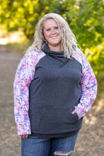 Load image into Gallery viewer, Zoey ZipCowl Top - Charcoal and Fall Floral Leaves
