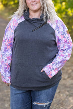 Load image into Gallery viewer, Zoey ZipCowl Top - Charcoal and Fall Floral Leaves
