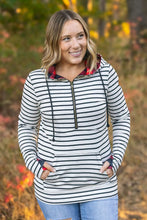 Load image into Gallery viewer, HalfZip Hoodie - Oatmeal Stripes and Buffalo Plaid
