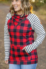 Load image into Gallery viewer, Zoey ZipCowl - Buffalo Plaid and Oatmeal Stripes
