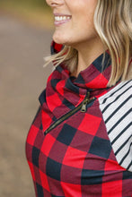 Load image into Gallery viewer, Zoey ZipCowl - Buffalo Plaid and Oatmeal Stripes
