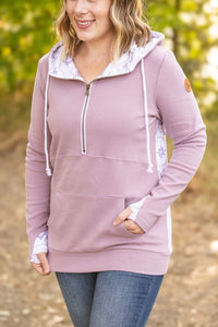 HalfZip Hoodie - Mauve and White Geometric