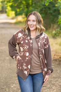 Ramona Ribbed Floral Zip Up Top - Brown