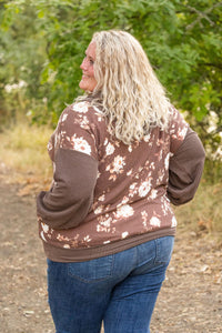 Ramona Ribbed Floral Zip Up Top - Brown