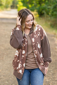 Ramona Ribbed Floral Zip Up Top - Brown