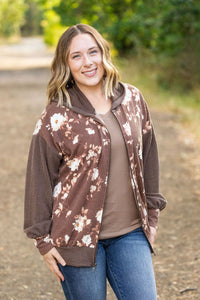 Ramona Ribbed Floral Zip Up Top - Brown