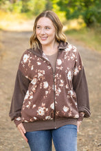 Load image into Gallery viewer, Ramona Ribbed Floral Zip Up Top - Brown
