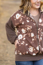 Load image into Gallery viewer, Ramona Ribbed Floral Zip Up Top - Brown
