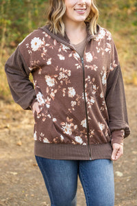 Ramona Ribbed Floral Zip Up Top - Brown