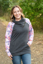 Load image into Gallery viewer, Zoey ZipCowl Top - Charcoal and Fall Floral Leaves
