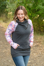 Load image into Gallery viewer, Zoey ZipCowl Top - Charcoal and Fall Floral Leaves
