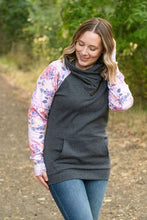 Load image into Gallery viewer, Zoey ZipCowl Top - Charcoal and Fall Floral Leaves
