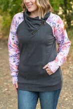 Load image into Gallery viewer, Zoey ZipCowl Top - Charcoal and Fall Floral Leaves
