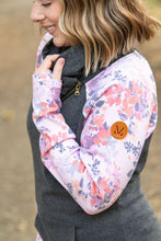 Load image into Gallery viewer, Zoey ZipCowl Top - Charcoal and Fall Floral Leaves
