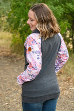 Load image into Gallery viewer, Zoey ZipCowl Top - Charcoal and Fall Floral Leaves
