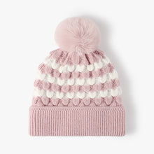 Load image into Gallery viewer, Striped Contrast Knit Hat with Pom-pom (multiple color options)
