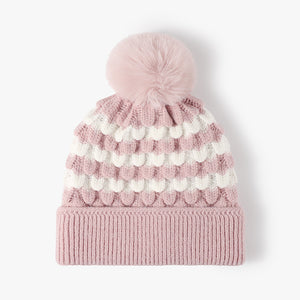 Striped Contrast Knit Hat with Pom-pom (multiple color options)