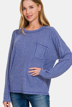 Load image into Gallery viewer, Contrast Stitching Brushed Ribbed Hacci Knit Top in Blue Purple
