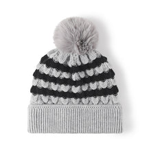 Load image into Gallery viewer, Striped Contrast Knit Hat with Pom-pom (multiple color options)
