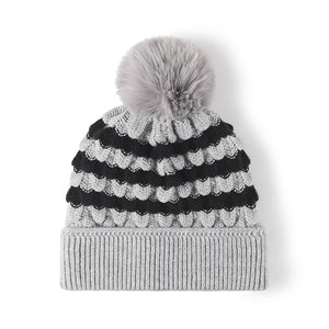 Striped Contrast Knit Hat with Pom-pom (multiple color options)