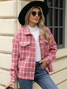 Plaid Collared Neck Long Sleeve Jacket (multiple color options)