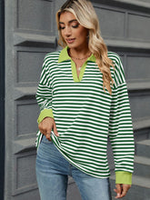 Load image into Gallery viewer, Striped Johnny Collar Long Sleeve Sweatshirt (multiple color options)
