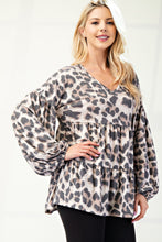 Load image into Gallery viewer, Leopard V-Neck Balloon Sleeve Blouse
