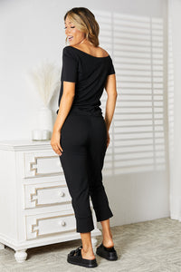 Comfortable Chic Asymmetrical Neck Tied Jumpsuit with Pockets (multiple color options)