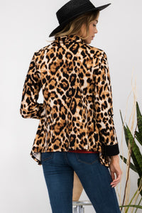 Leopard Open Front Long Sleeve Blazer