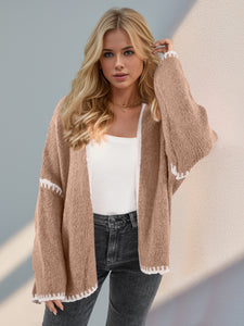 Contrast Open Front Dropped Shoulder Cardigan (multiple color options)