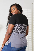 Load image into Gallery viewer, Purr-fectly Leoparded Print Color Block Short Sleeve Top
