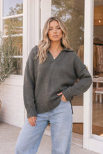 Load image into Gallery viewer, Collar Me Impressed Knit Sweater in Charcoal
