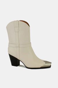 Faux Leather Metal Toe Ankle Boots in White