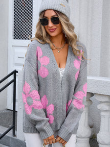 Flower Open Front Long Sleeve Cardigan (2 color options)