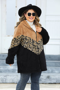 Leopard Zip Up Hooded Outerwear