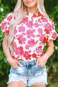 Printed Mock Neck Puff Sleeve Blouse (2 color options)