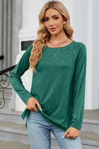 Heathered Round Neck Long Sleeve Top (multiple color options)