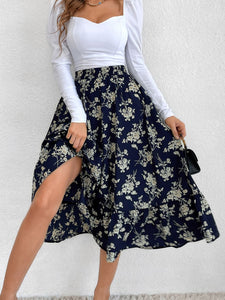 Printed Elastic Waist Midi Skirt (multiple color/print options)