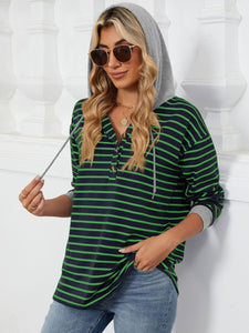 Drawstring Striped Long Sleeve Hoodie (multiple color options)