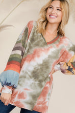 Load image into Gallery viewer, Tie-Dye Contrast Striped V-Neck Long Sleeve Blouse
