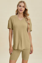 Load image into Gallery viewer, Ribbed V-Neck Short Sleeve Top and Shorts Set (multiple color options)
