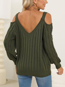 Cable-Knit V-Neck Long Sleeve Sweater (multiple color options)