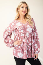 Load image into Gallery viewer, Tiered Floral V-Neck Long Sleeve Blouse
