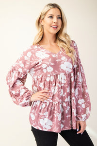 Tiered Floral V-Neck Long Sleeve Blouse