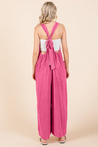Pocketed Sleeveless Wide Leg Overalls