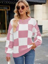 Load image into Gallery viewer, Checkered Round Neck Long Sleeve Sweater (multiple color options)
