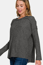 Load image into Gallery viewer, Exposed Seam Brushed Round Neck Sweater in Black
