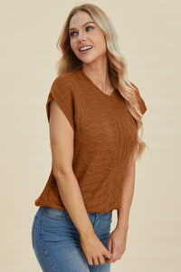 Cable-Knit Round Neck Cap Sleeve Sweater (multiple color options)