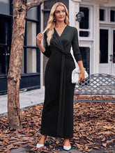 Load image into Gallery viewer, Slit Twisted Surplice Long Sleeve Dress (multiple color options)
