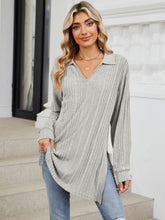 Load image into Gallery viewer, Slit Johnny Collar Long Sleeve Top (multiple color options)
